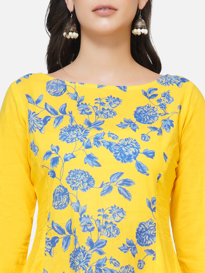 Yellow asymmetrical kurta with pants