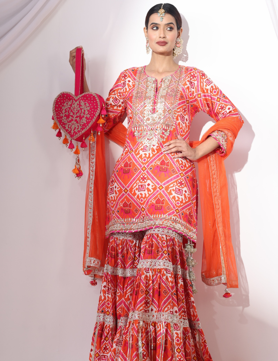 Noor Digital Printed Orange-Pink Gharara Set