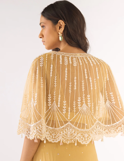 Gold Georgette Embroidered Lehenga Set