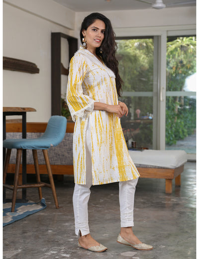 Yellow Shibori Print Straight Kurta Set