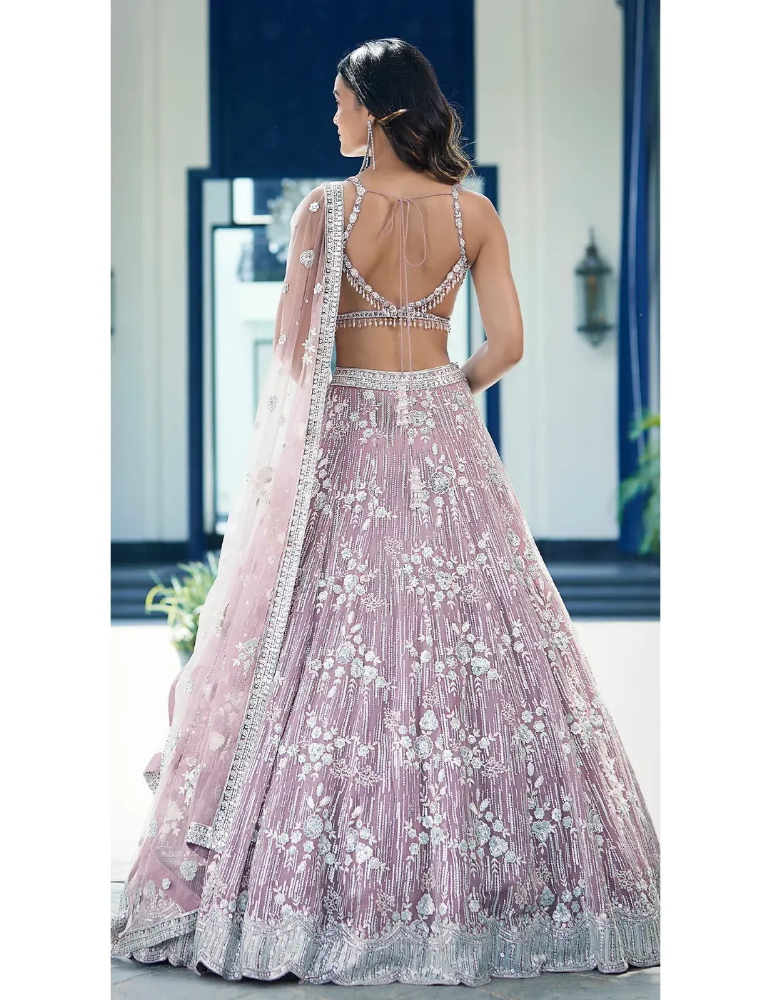 Mauve Organza Embroidered Lehenga Set