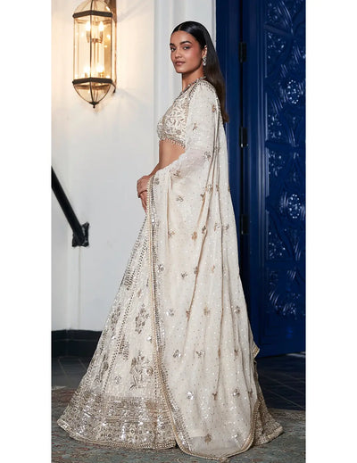 Ivory Organza Embroidered Lehenga Set