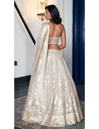 Ivory Banarasi Weave Embroidered Lehenga Set