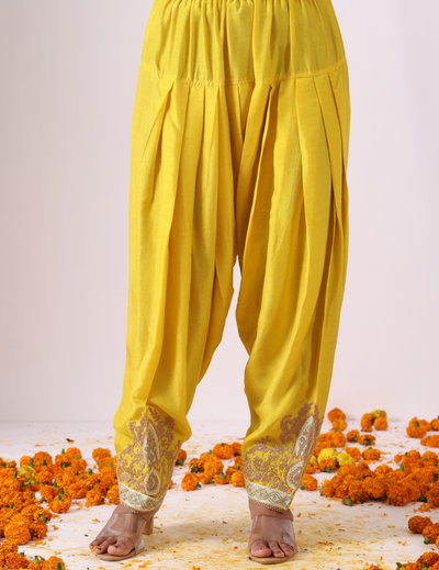 Sitara Yellow Kalidar Choga Set with Potli