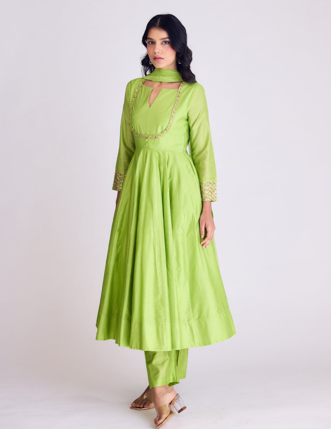 Lime Green Embroidered Anarkali