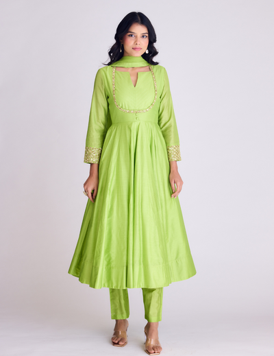 Lime Green Embroidered Anarkali