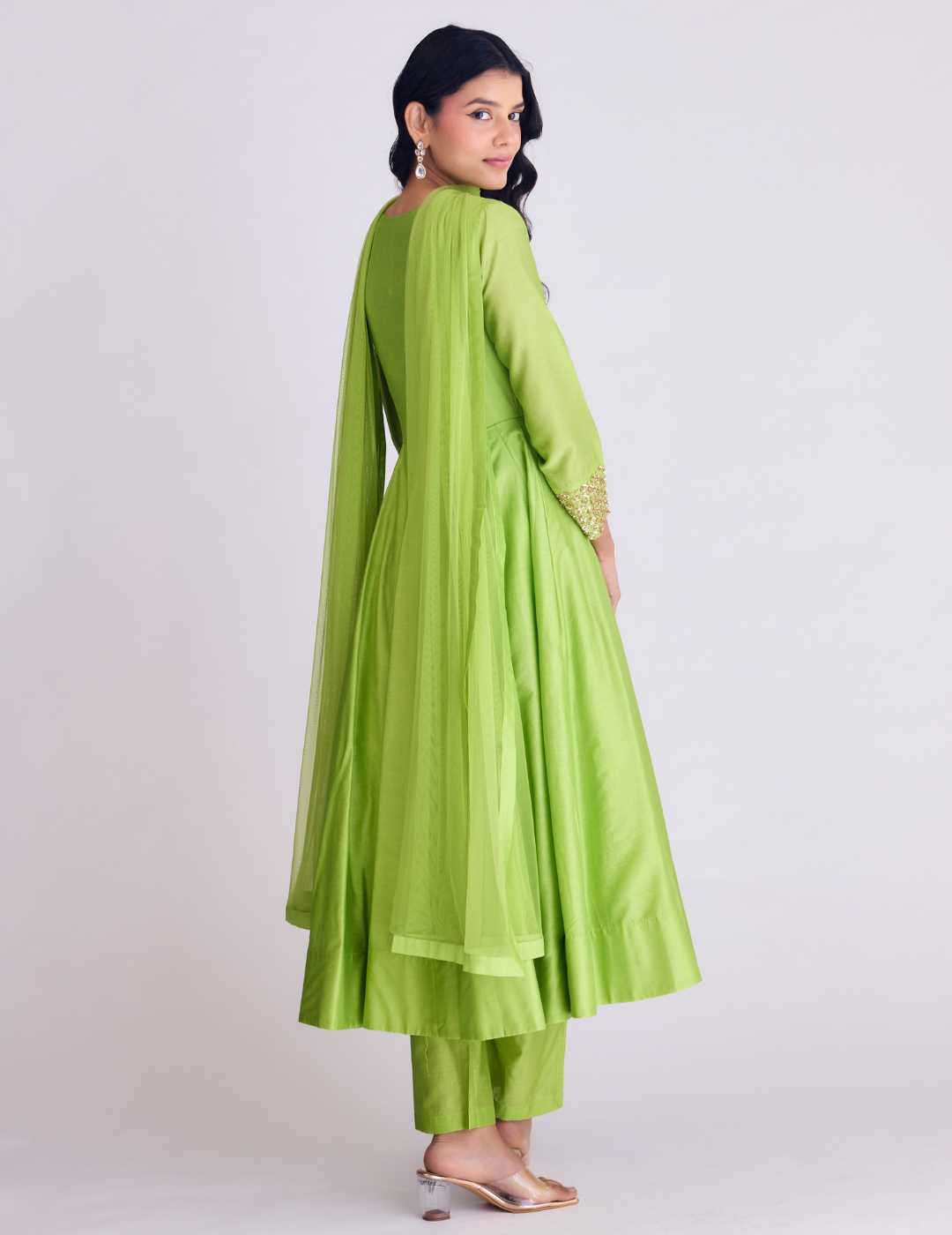 Lime Green Embroidered Anarkali