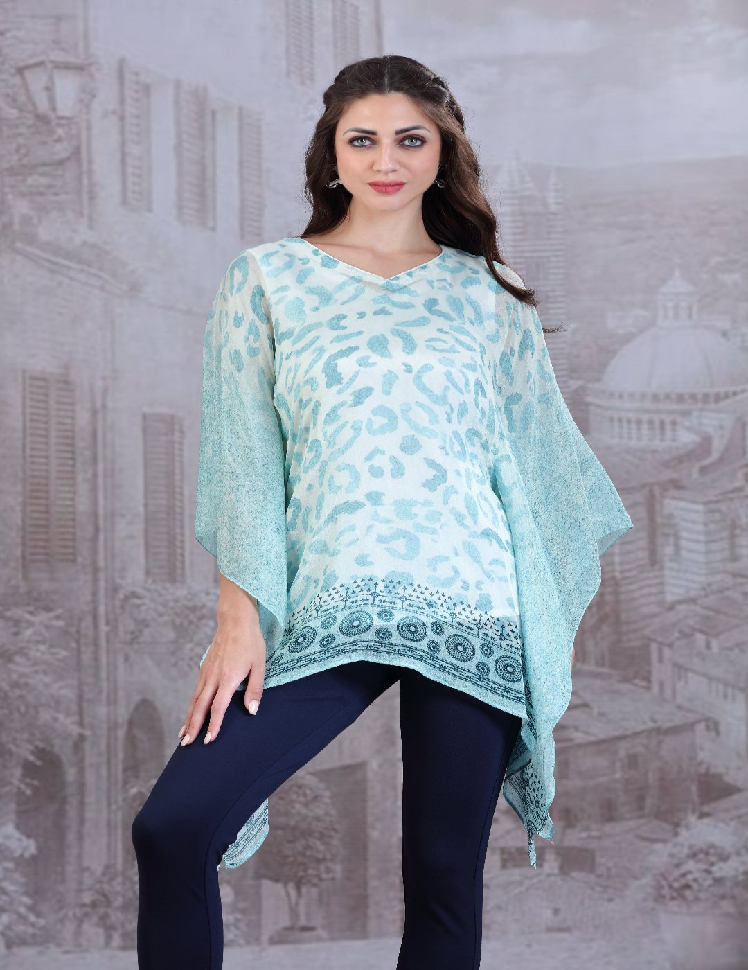 Light Blue Printed Kaftan