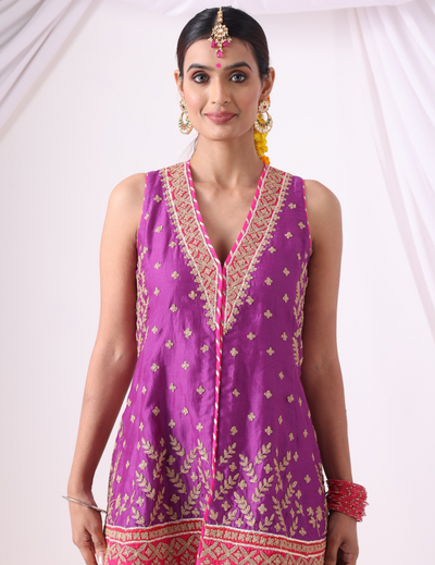 Warm Purple  Short Jacket with Gharara Set