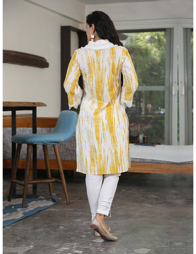 Yellow Shibori Print Straight Kurta Set