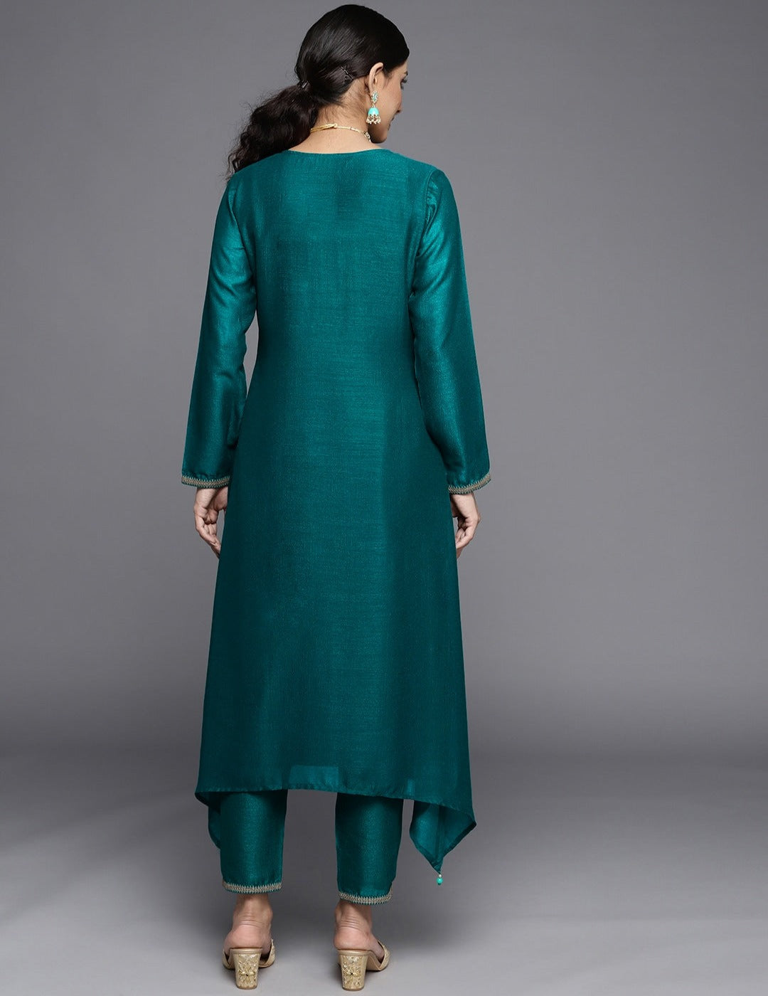 Teal Green & Golden Yoke Design Kurta