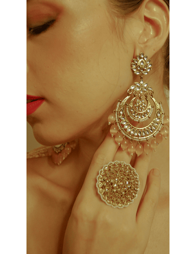 Peach Silver Chandbali Earrings