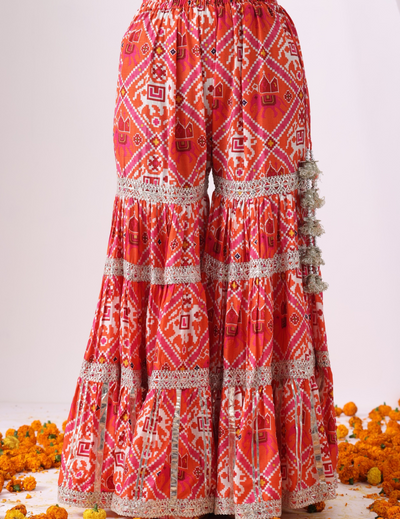 Noor Digital Printed Orange-Pink Gharara Set