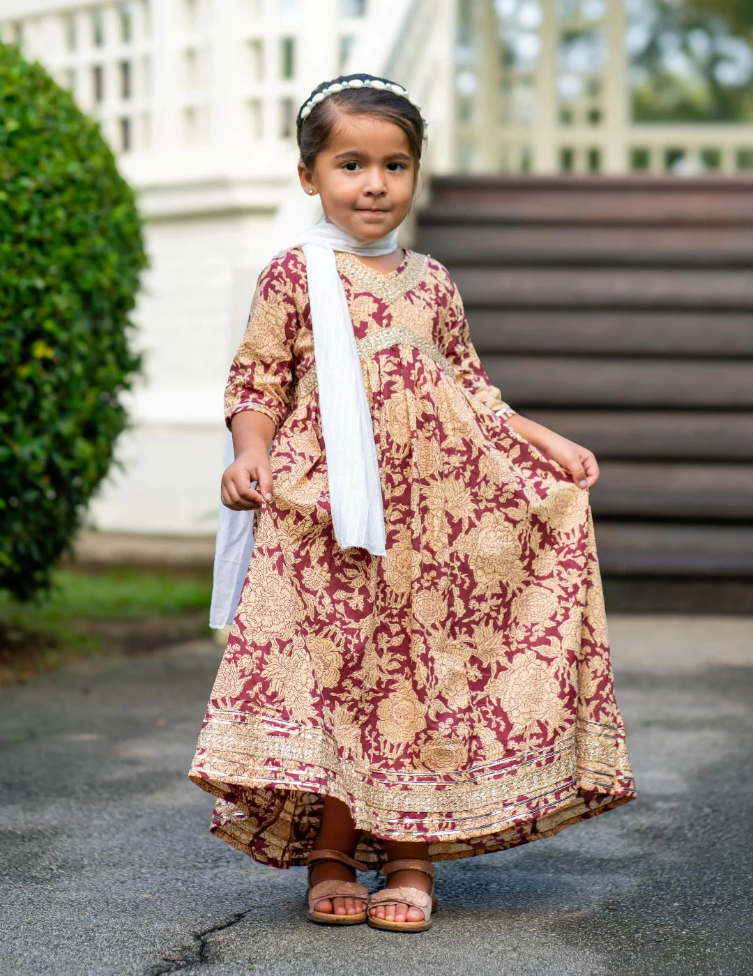 Aishara maroon-beige Anarkali gown