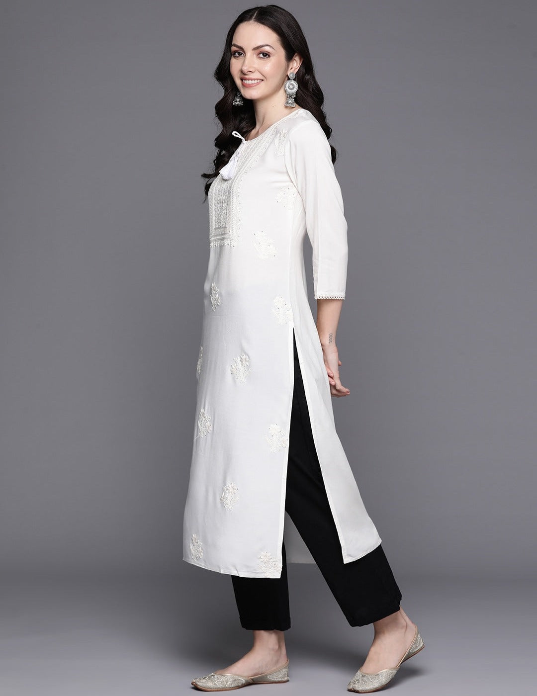 White Motifs Sequinned Kurta