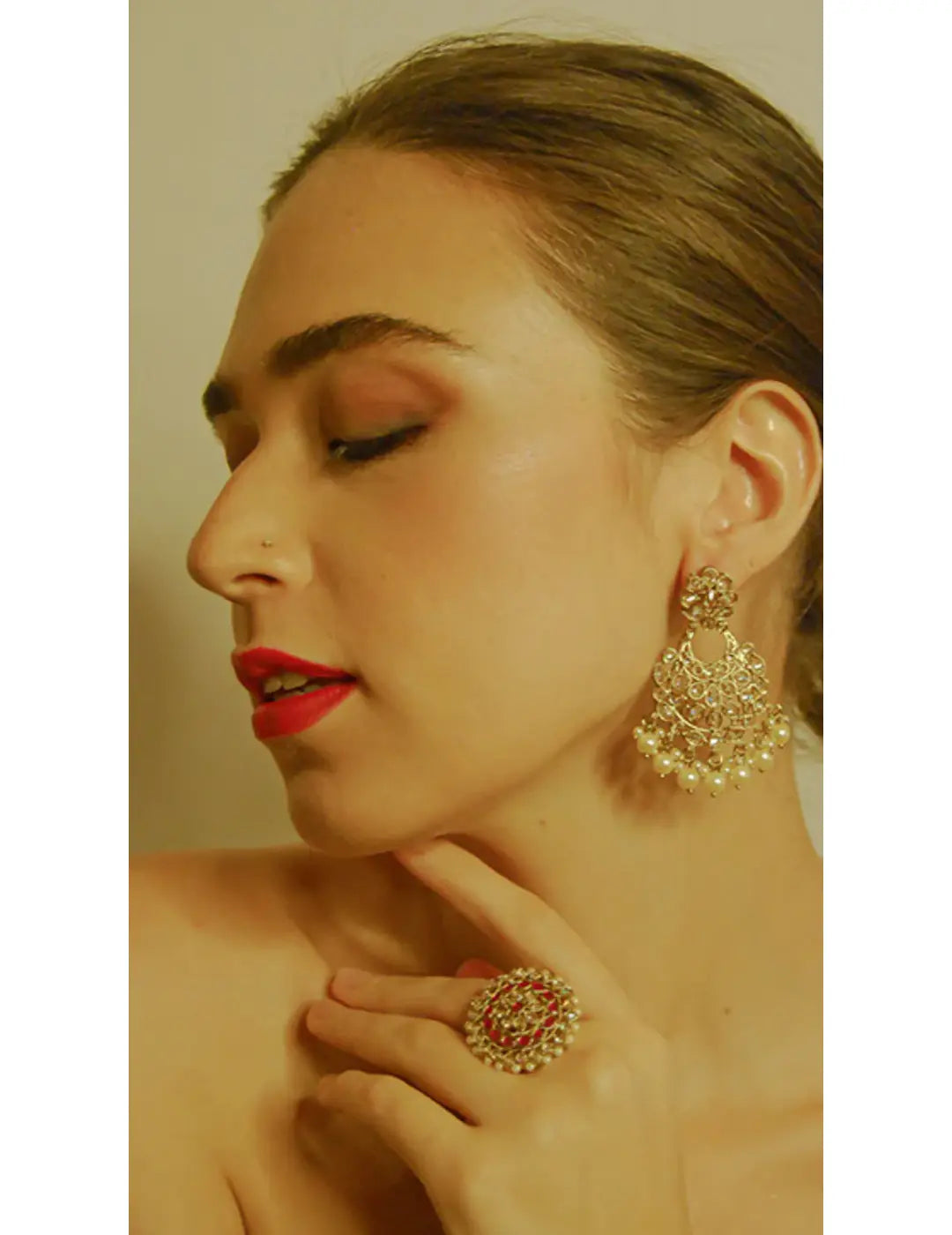 Gold Finish & Pearl Drops Chandbali Earrings