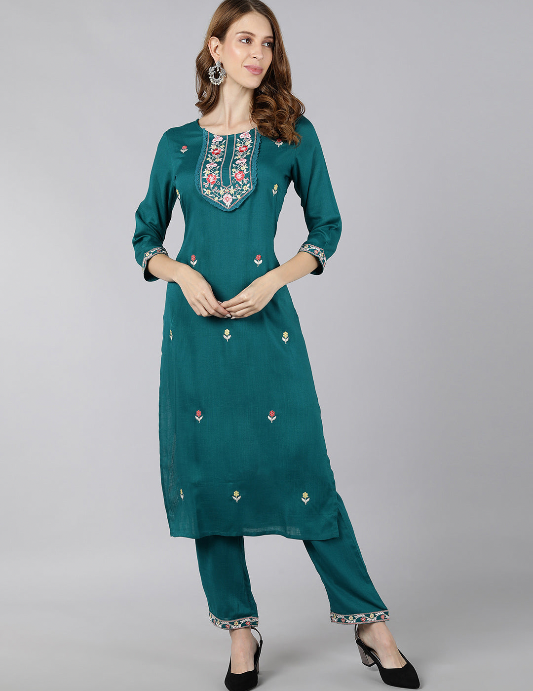 Turquoise Straight Kurta Pant Set