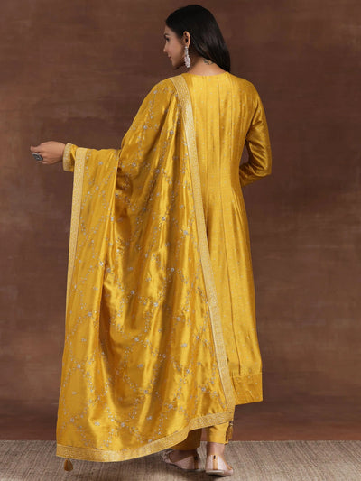 Mustard Yellow Embroidered Silk Blend Straight Suit Set
