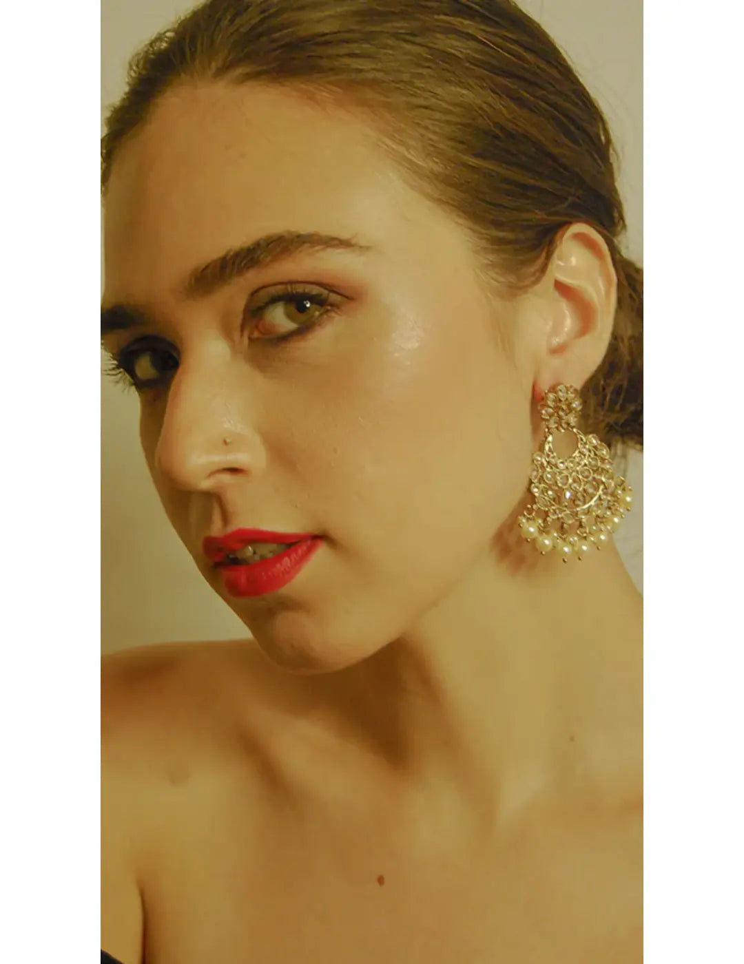 Gold Finish & Pearl Drops Chandbali Earrings