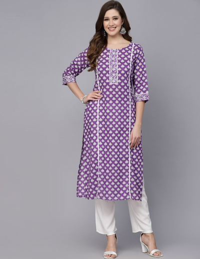 Purple Motif Straight Kurta online 