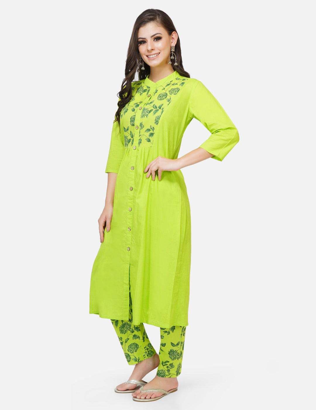 Cotton green solid kurta