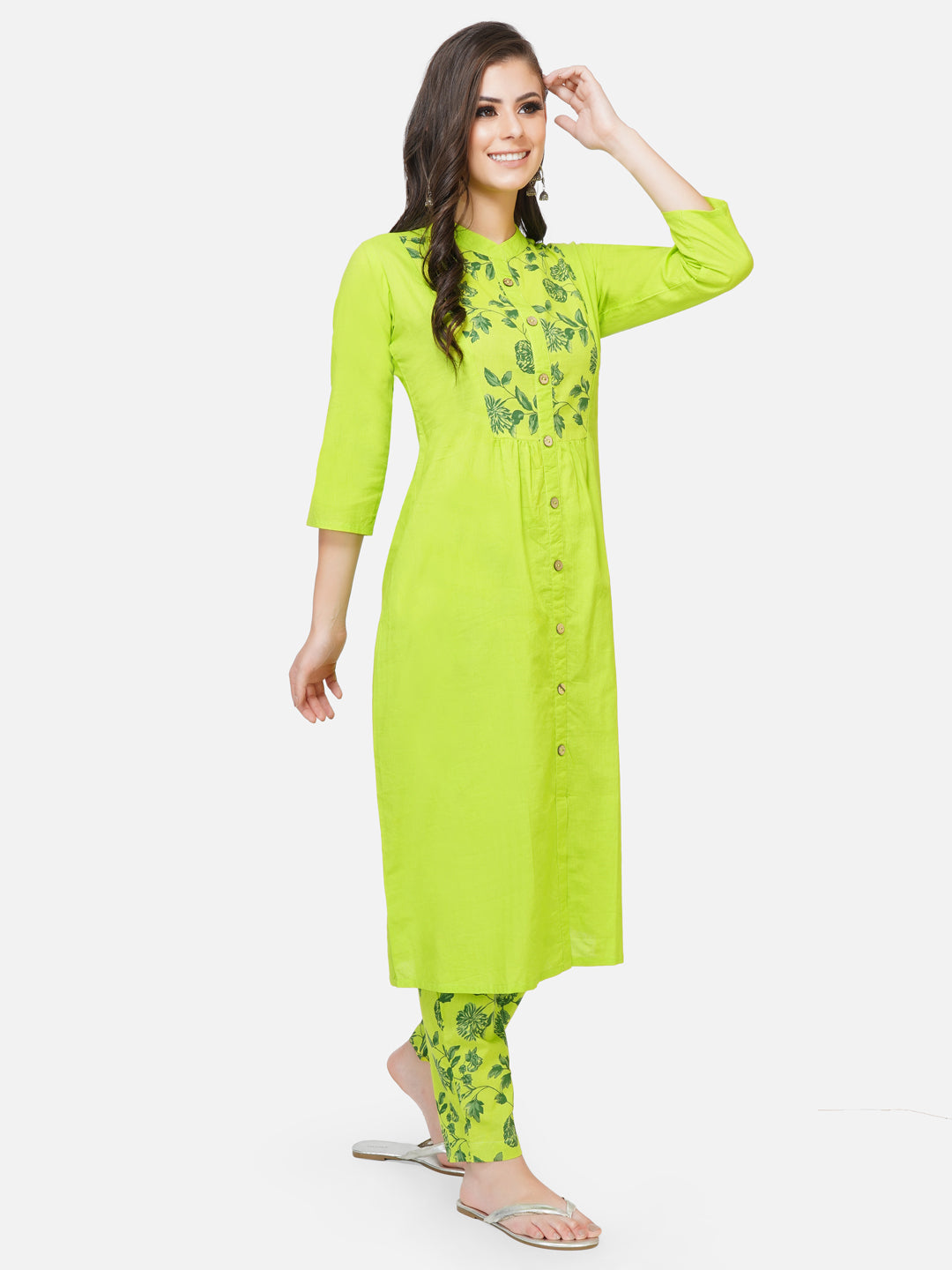 Cotton green solid kurta