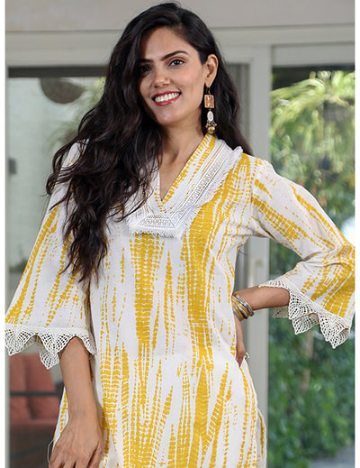 Yellow Shibori Print Straight Kurta Set