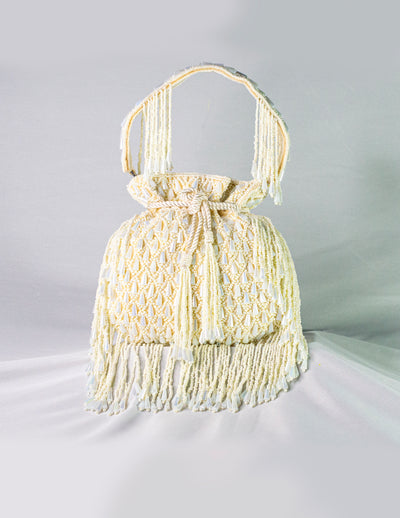 Beige Raw Silk Hand Embellished Potli