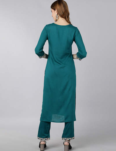 Turquoise Straight Kurta Pant Set