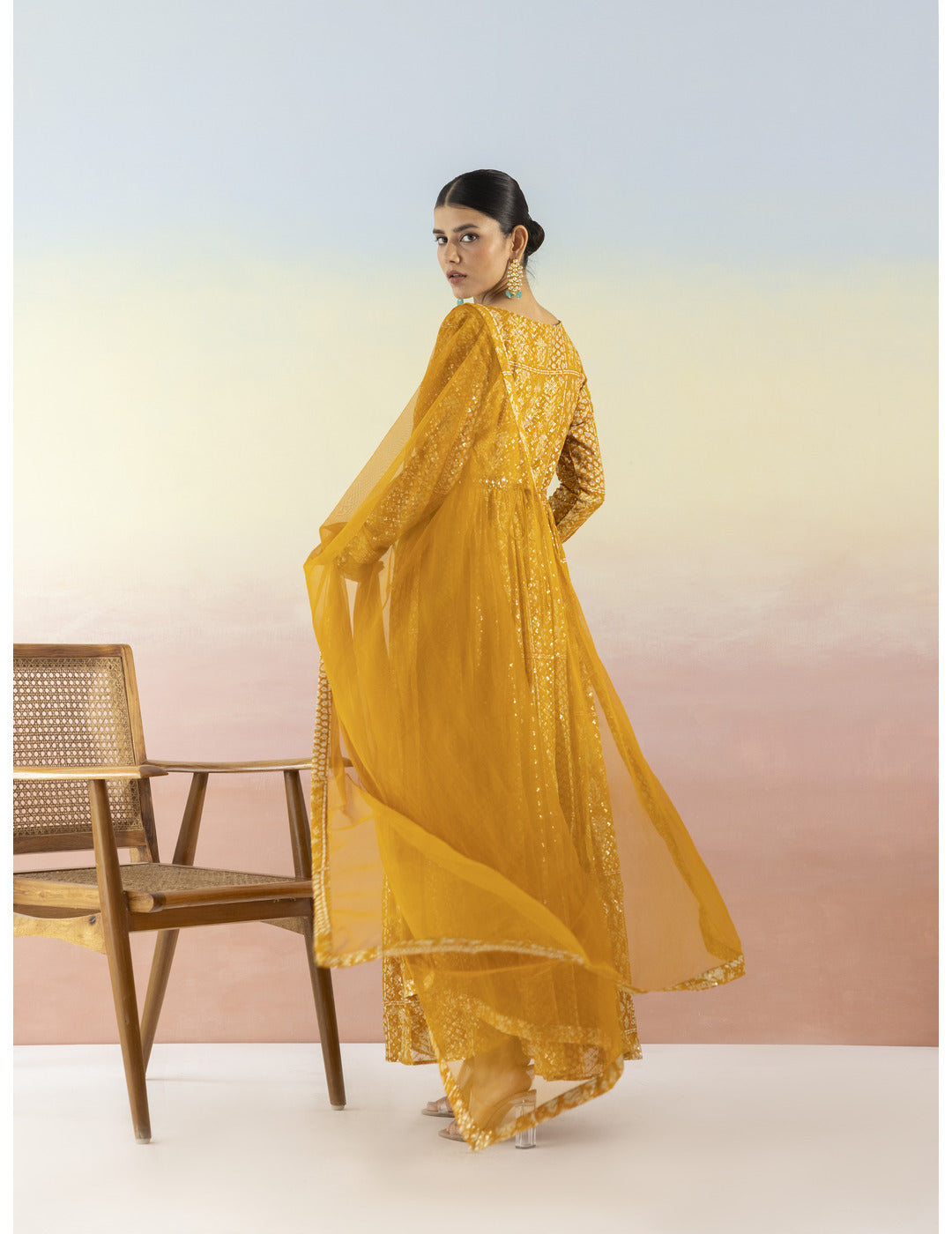 Yellow Embroidered Anarkali Set