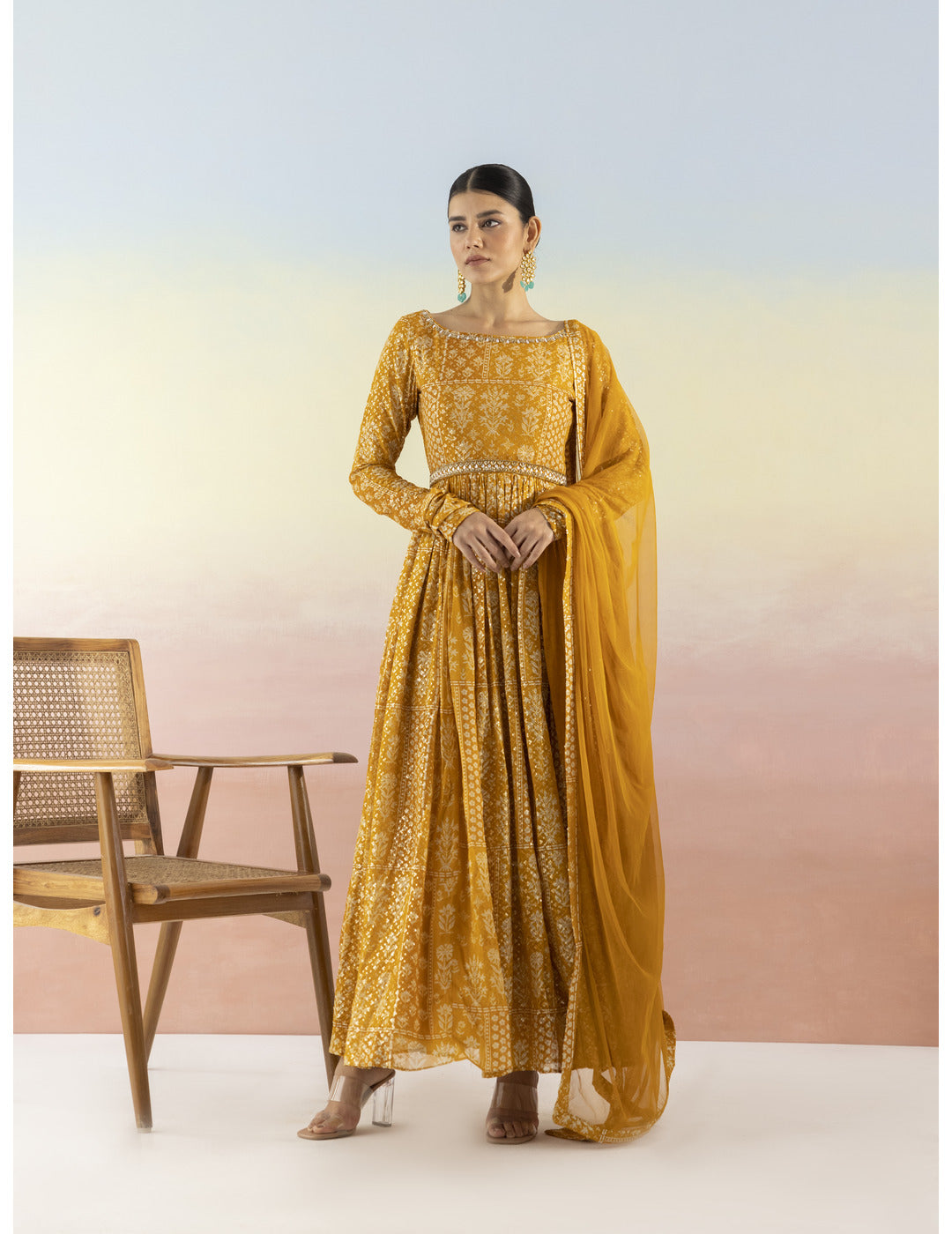 Yellow Embroidered Anarkali Set