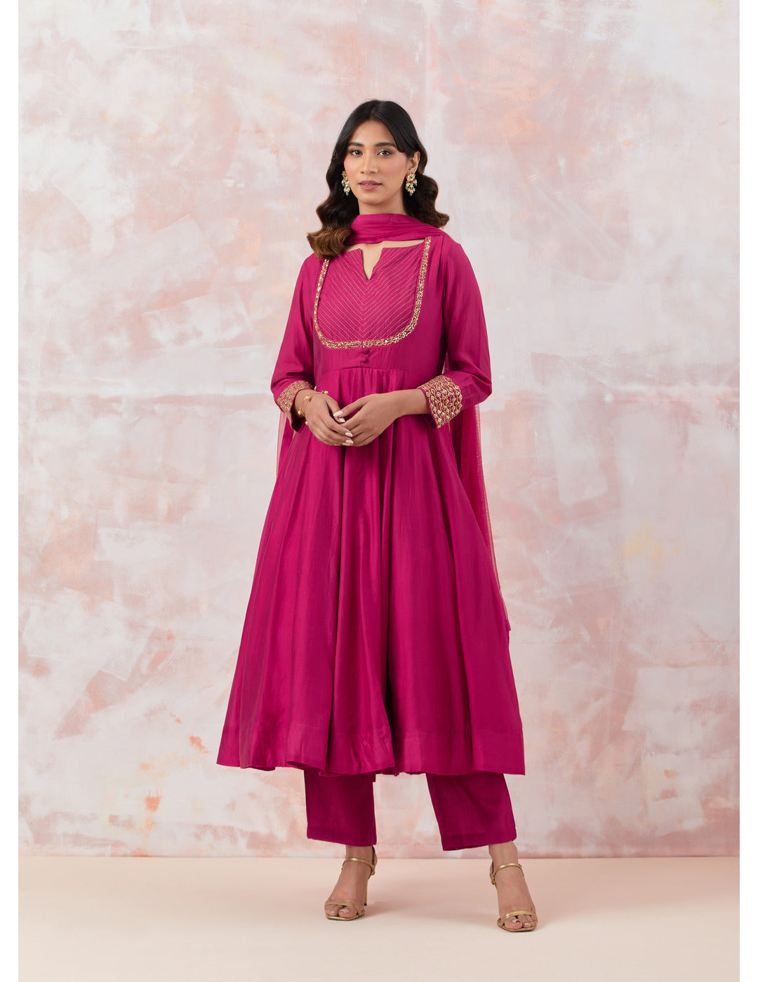 Pink Anarkali Set with Embroidery