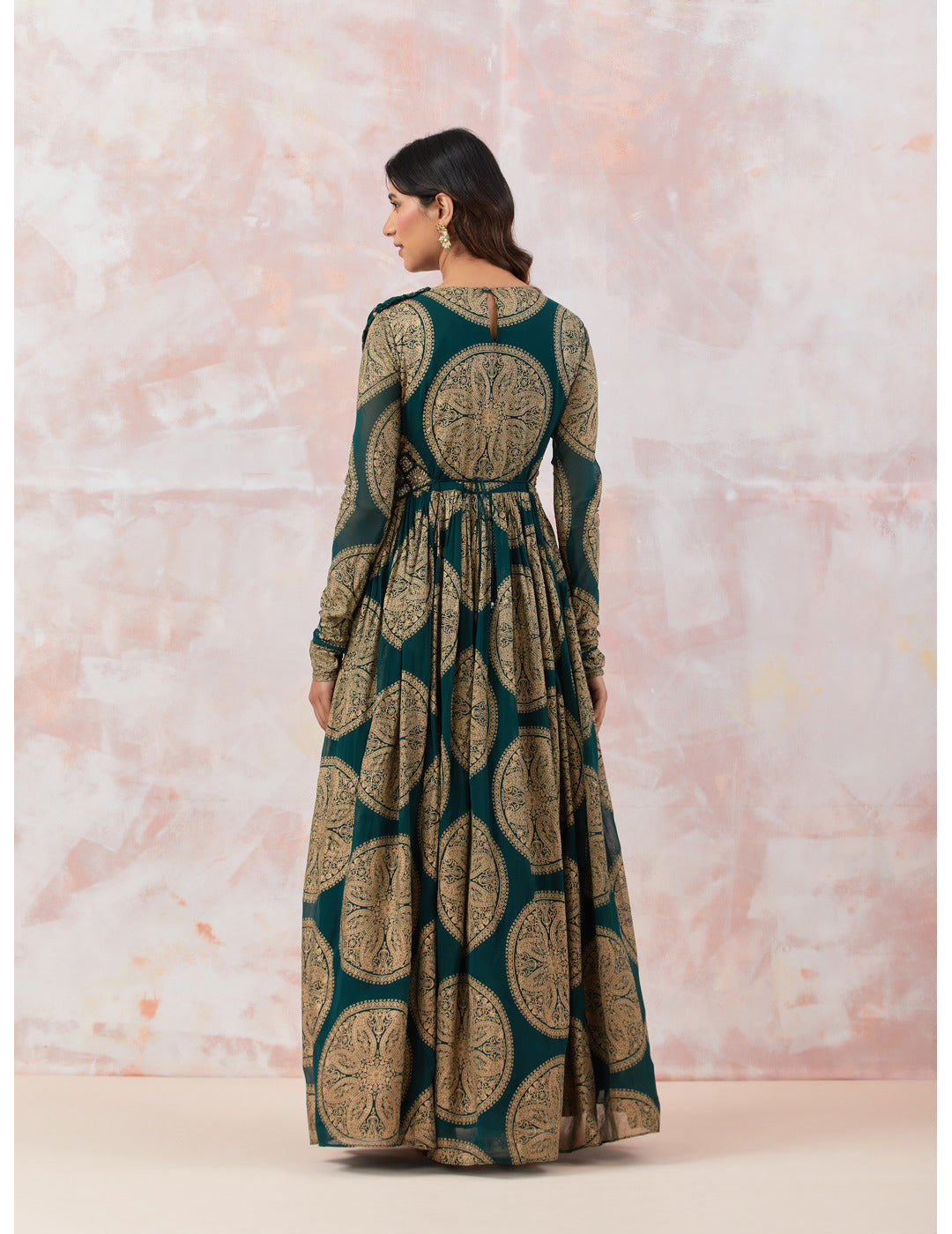 Printed Green Anarkali set with Embroidered Belt