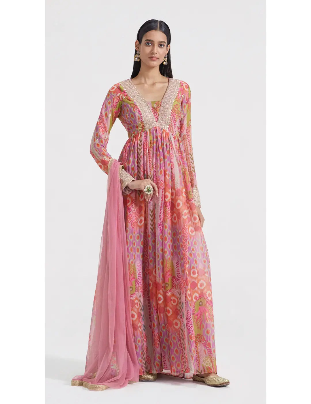 Multicoloured Anarkali With Dupatta