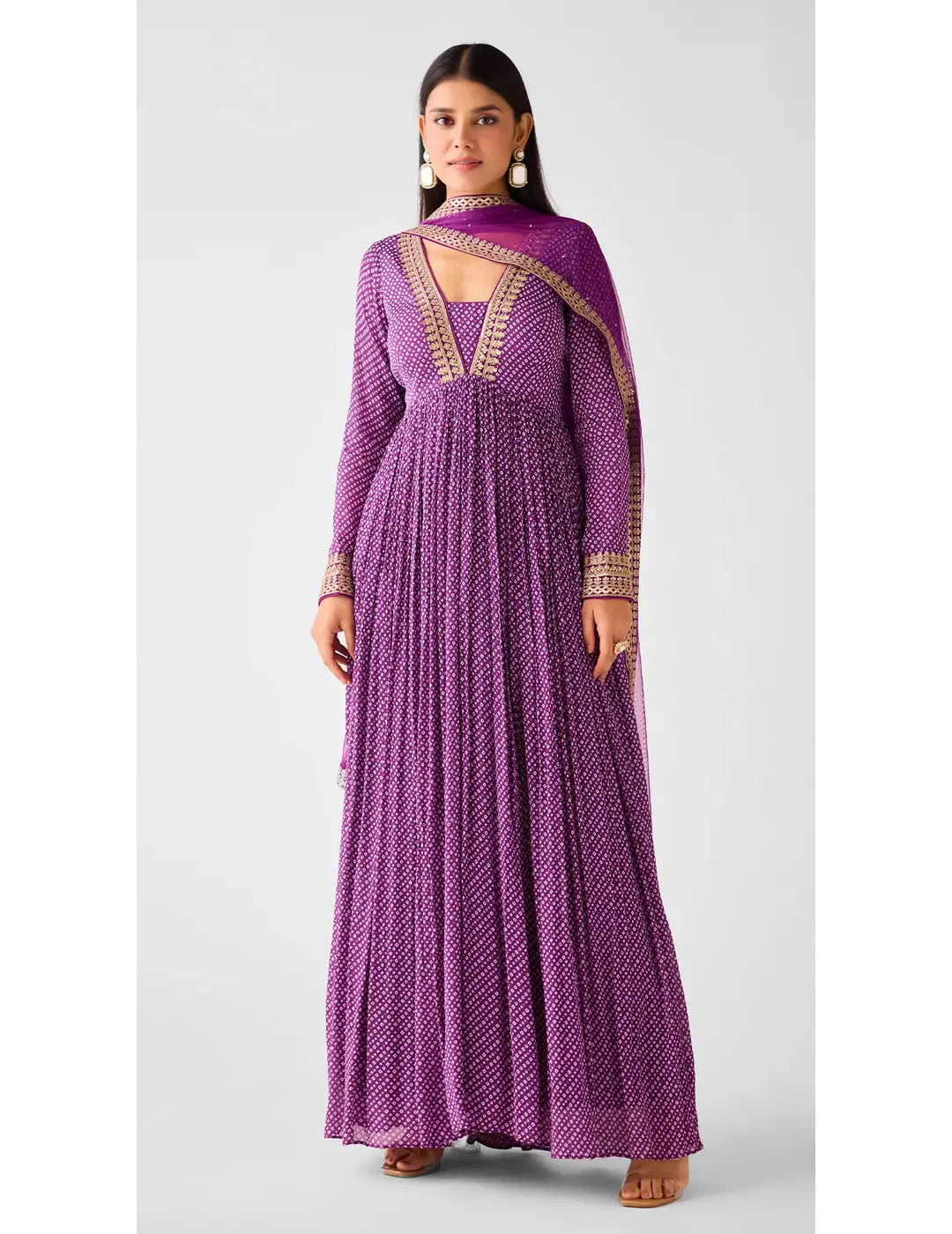 Purple Chinon Zari Work Anarkali Set