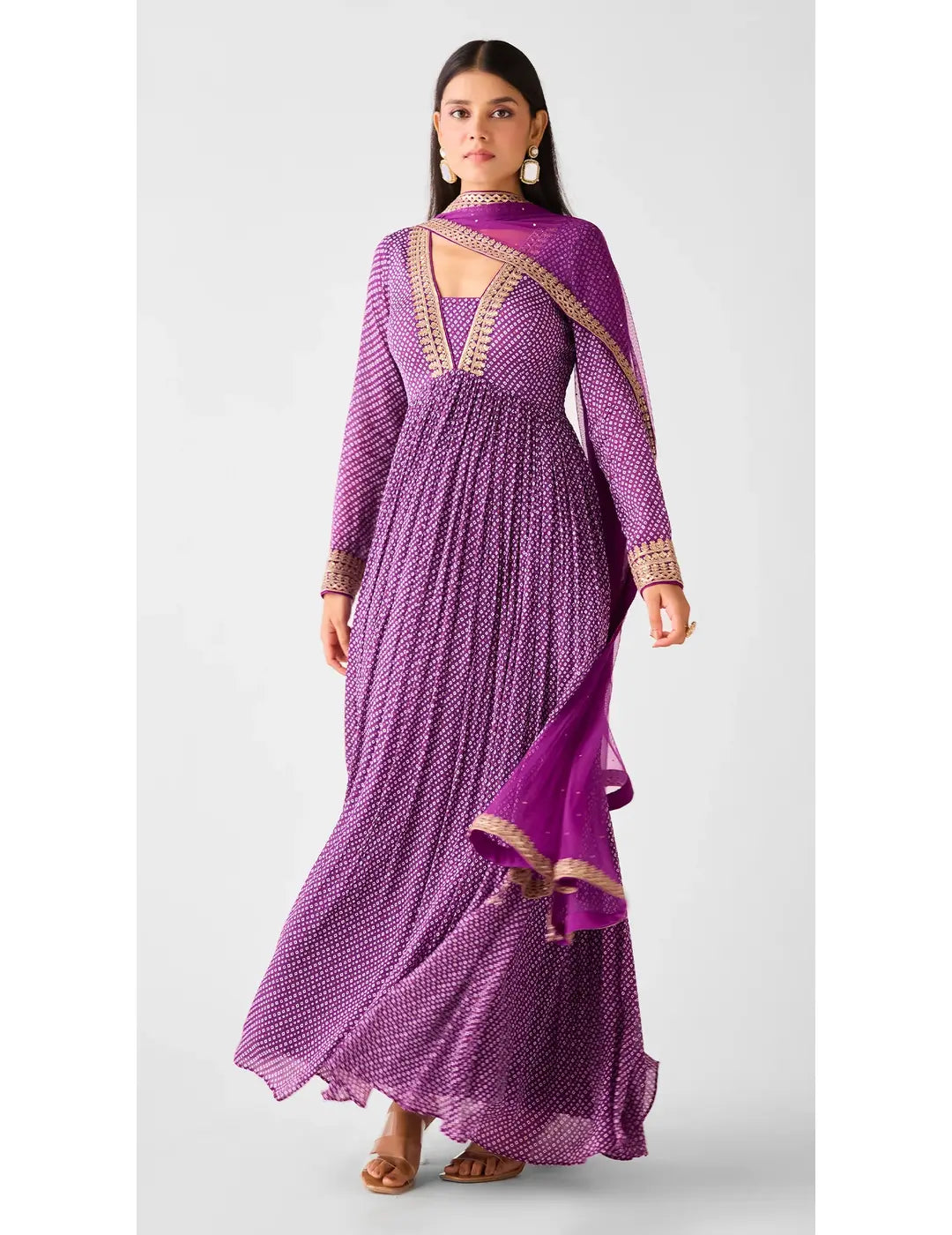 Purple Chinon Zari Work Anarkali Set