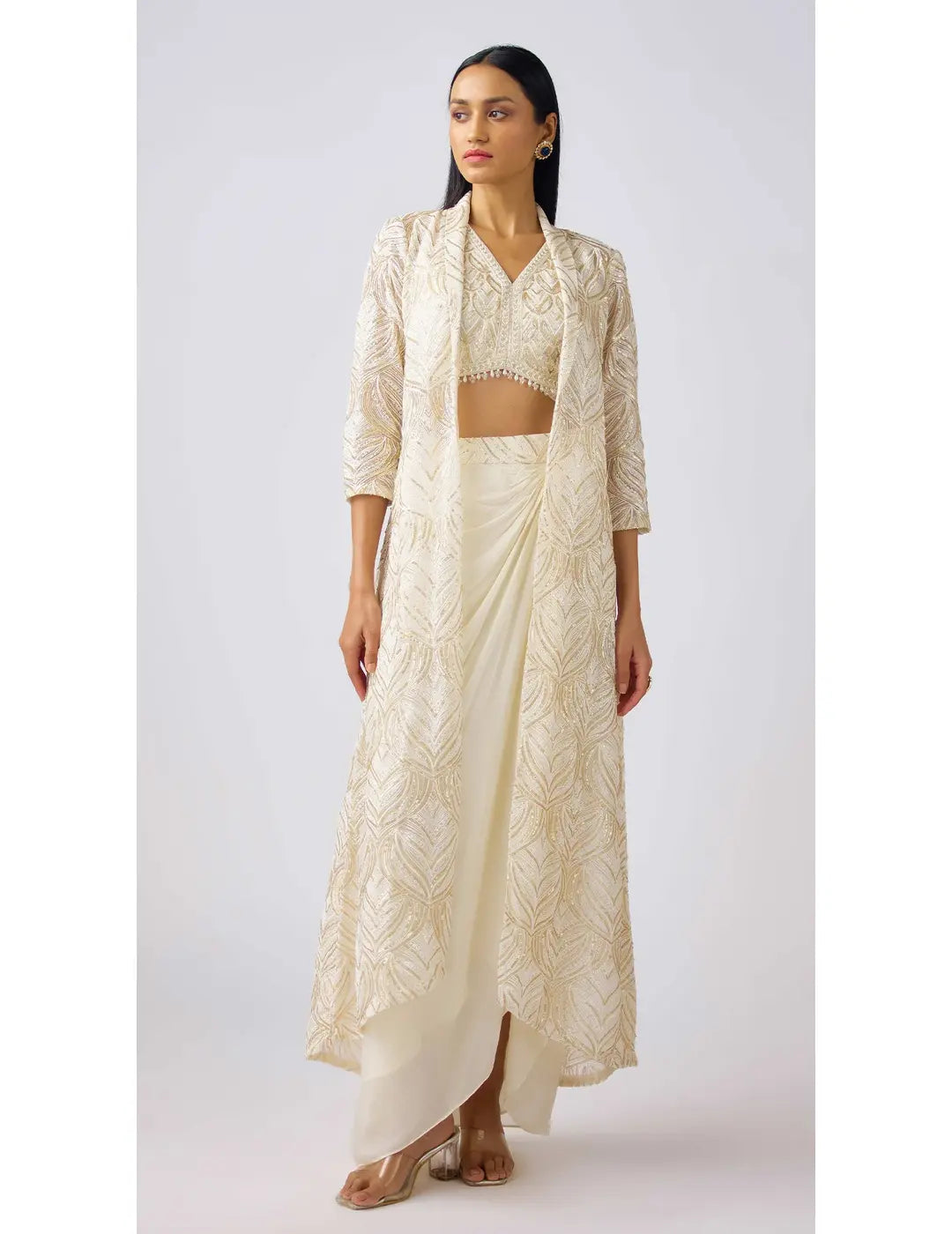 Ivory Chinon Embroidered Cape Set