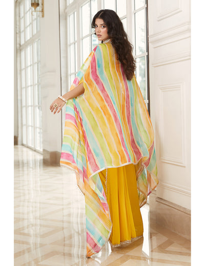 Yellow Pre-Draped Cape Saree