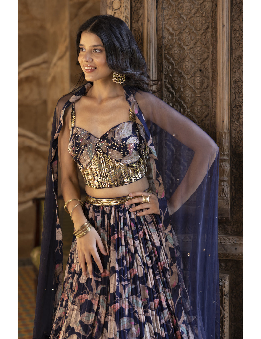  Blue Floral Print Lehenga Set