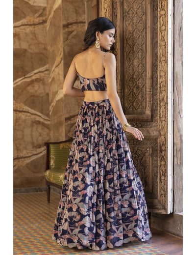  Blue Floral Print Lehenga Set