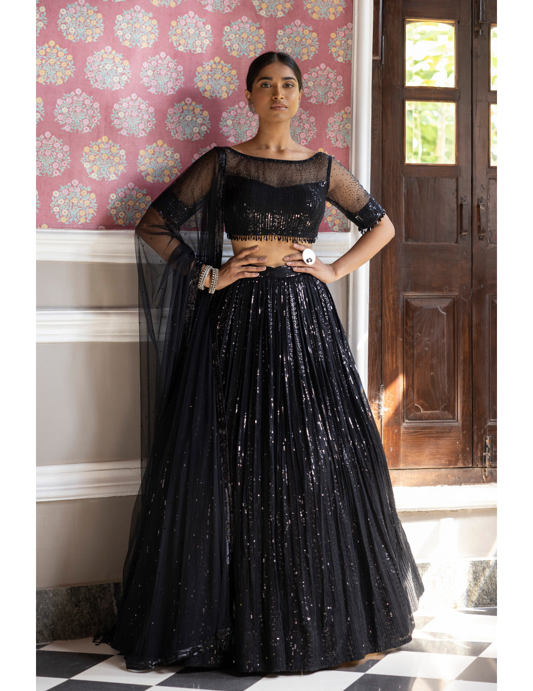 Black Sequins Lehenga Set