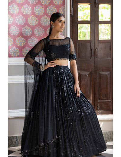 Black Sequins Lehenga Set