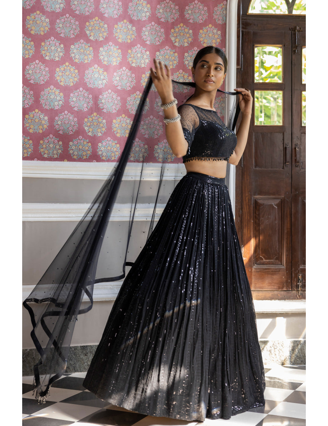 Black Sequins Lehenga Set