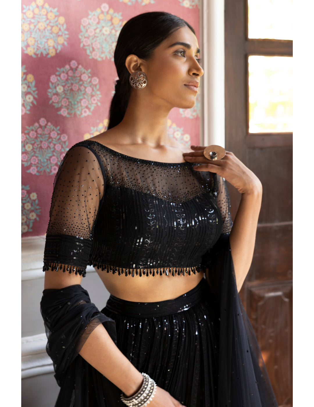 Black Sequins Lehenga Set