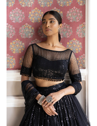 Black Sequins Lehenga Set