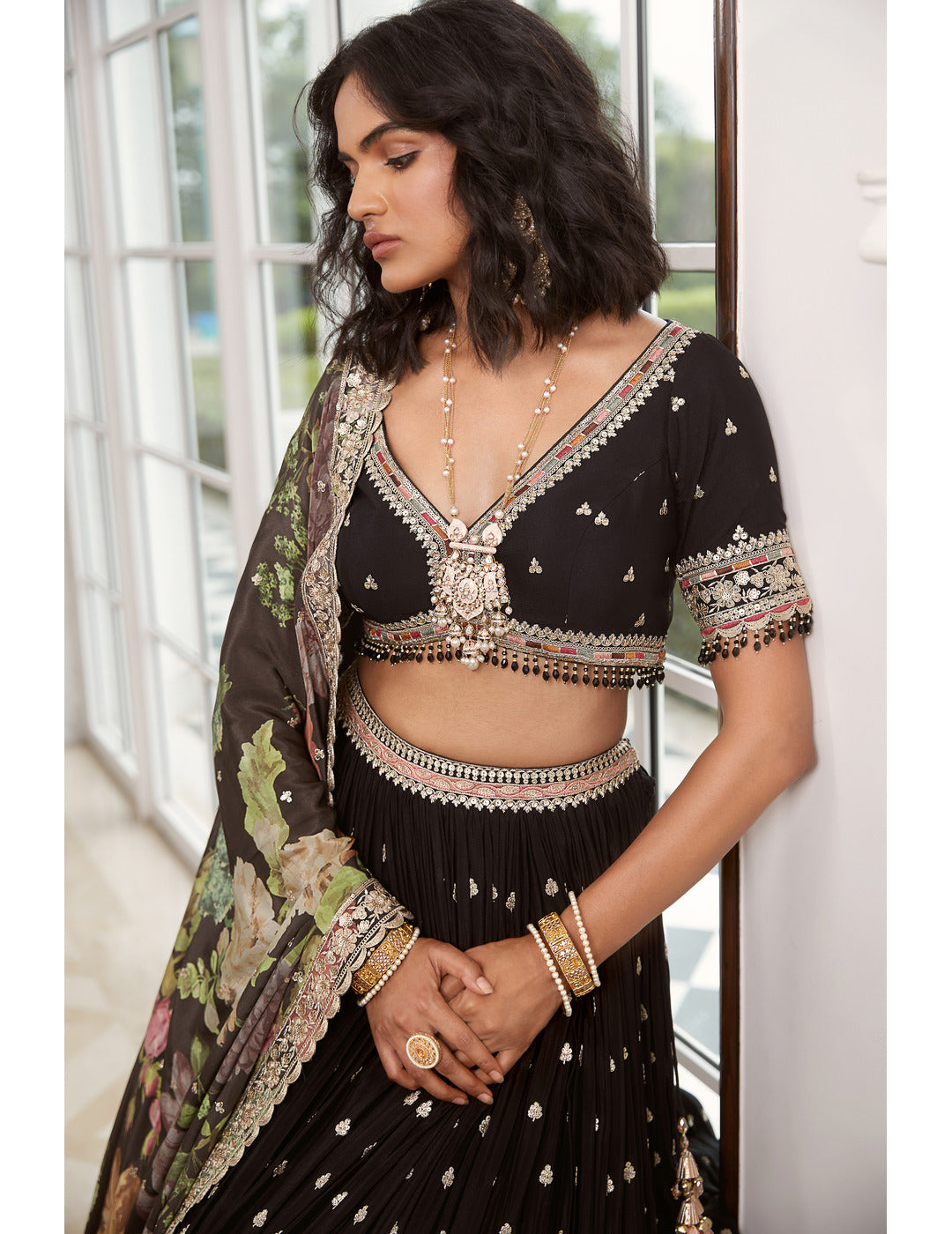 Black Embroidered Lehenga Set 