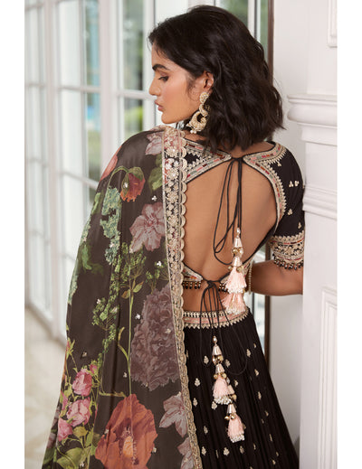 Black Embroidered Lehenga Set 