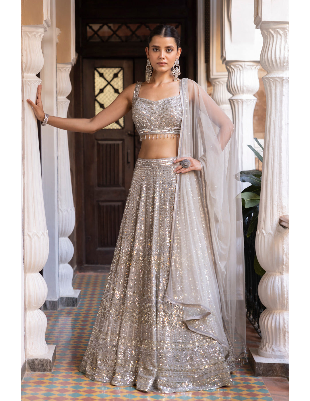 Grey Sequins Embroidered Lehenga