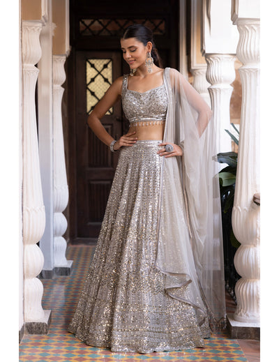 Grey Sequins Embroidered Lehenga