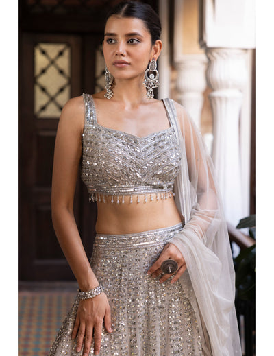 Grey Sequins Embroidered Lehenga